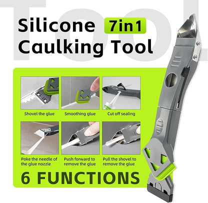 7 in 1 Upgraded Silicone Caulking Tool Kit; Multifunctional Caulk Removal Tools Set,Professional Caulk Scraper Tool for Sealant,Grout and Silicone Smoothing,Silicone Remover for Home Renovation