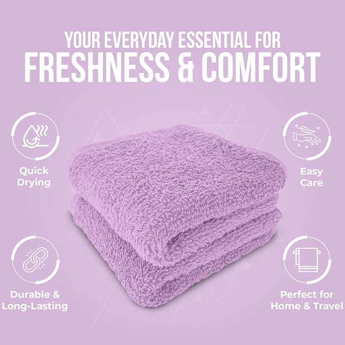 DAN RIVER 24 Pack Wash Cloths for Showering [12x12] - 100% Cotton Washcloths Premium Quality Flannel Face Cloths for Bathroom, Highly Absorbent and Soft Feel Wash Clothes, Lavendar