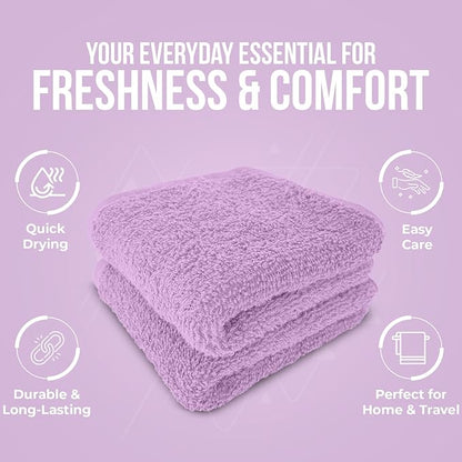 DAN RIVER 24 Pack Wash Cloths for Showering [12x12] - 100% Cotton Washcloths Premium Quality Flannel Face Cloths for Bathroom, Highly Absorbent and Soft Feel Wash Clothes, Lavendar