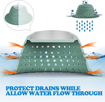 zaa Bathtub Drain Hair Catcher, Premium Silicone Collapsible 2 Pack Drain Protector for Pop-Up & Regular Drains of Shower, Bathtub, Tub, Bathroom, Sink, Gray Green