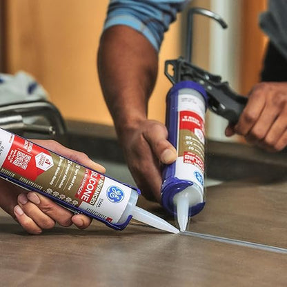GE Advanced Silicone Caulk for Kitchen & Bathroom, Clear, 10 fl oz Cartridge, 1 Pack - 100% Waterproof Silicone Sealant, 5X Stronger Adhesion, Shrink & Crack Proof