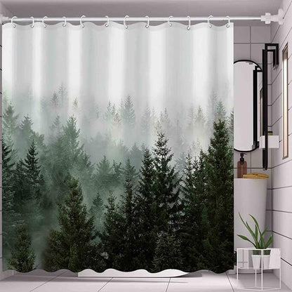 Aipon Green Misty Forest Shower Curtain Nature Tree Shower Curtain Set Dark Green Fabric Waterproof Shower Curtains for Bathroom Decor with 12 Hooks (72'' × 78'', Green4)