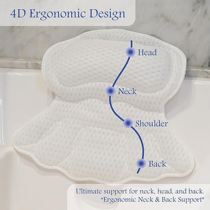 Bath Pillows for Tub, Bathtub Pillow Gift Set: 4D Air Mesh Cushion for Head & Neck, Spa Relaxing Accessories, Plus Bath Sponge & Scalp Massage Brush, Gift Bag