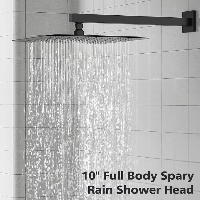 Gabrylly Black Shower System, High-Pressure 10" Stainless Steel Rain Showerhead with handheld Spray Combo, Rainfall Shower Faucet Set Complete, 2 Way Valve Included, Matte Black