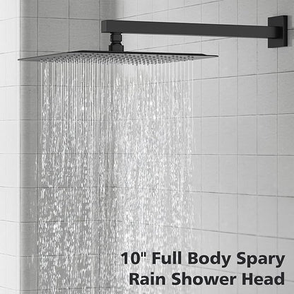 Gabrylly Black Shower System, High-Pressure 10" Stainless Steel Rain Showerhead with handheld Spray Combo, Rainfall Shower Faucet Set Complete, 2 Way Valve Included, Matte Black