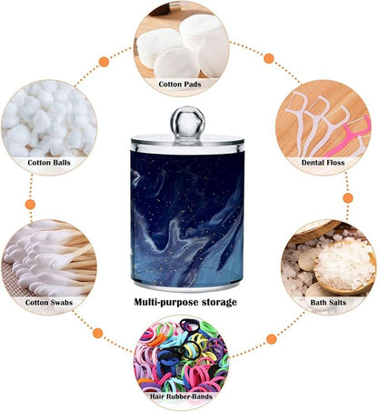 MNSRUU 2 Pack Qtip Holder Organizer Dispenser Beautiful Navy Blue Marble Bathroom Storage Canister Cotton Ball Holder Bathroom Containers for Cotton Swabs/Pads/Floss