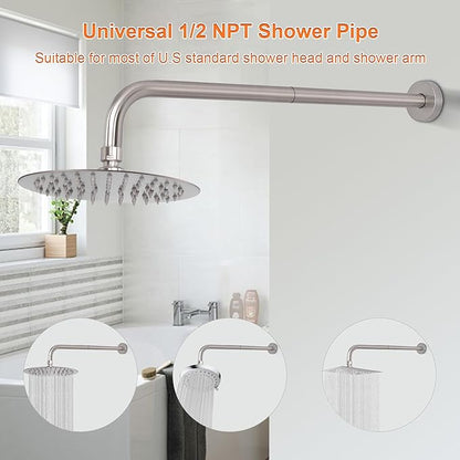 HarJue Shower Arm with Flange and Teflon Tape, Wall Mounted Shower Pipe 304 Stainless Steel Extension Arm for Fixed Shower Head & Handheld (24 Inch, Brushed Nickel)
