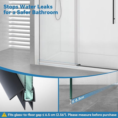 Shower Door Bottom Seal Strip, 2PCS Seal Strip, Clear PVC, 36" Length, Fits 10mm Thick Glass, Prevents Leaks, Easy Installation, No Adhesive Required (Black, 39in for 3/8"(10mm) Door)
