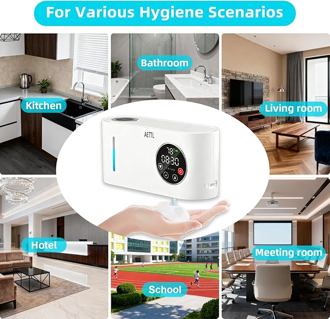 Touchless Automatic Foaming Hand Soap Dispenser Wall Mount,Kitchen Bathroom,Modern Smart Home,USB Type-C Rechargeable,Long Battery Life,Time and Temperature Display,5-Level Adjustable,16.9 oz