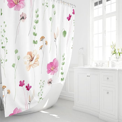 Gibelle Watercolor Floral Shower Curtain, Pink Beige Flower Shower Curtain for Bathroom, Modern Minimalist Waterproof Fabric Shower Curtain Set 72x72 Inch