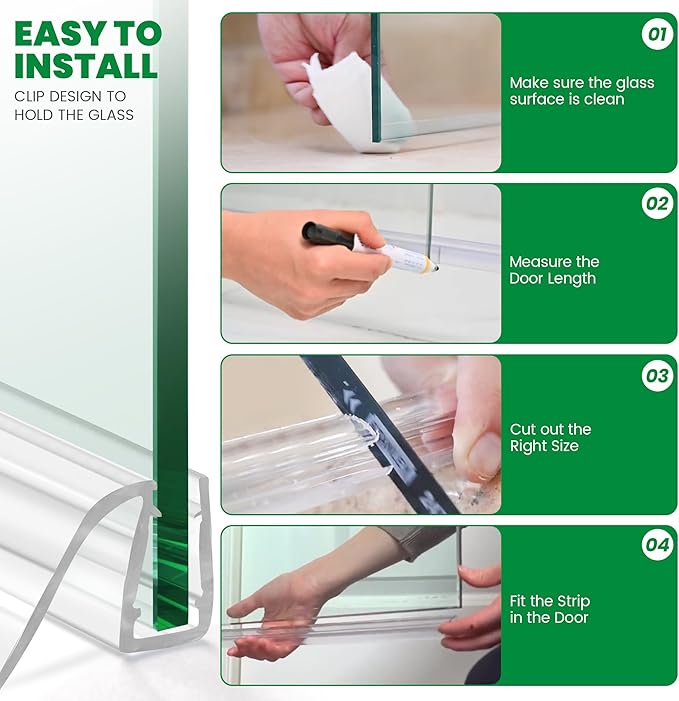 Bathroom Shower Glass Door Bottom Seal Strip, 2PCS 36 Inch Long Clear PVC Seal Strips for 1/4"(6mm) Thick Framless Glass Door Panel