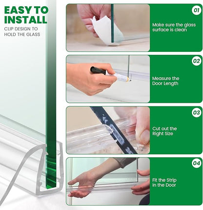Bathroom Shower Glass Door Bottom Seal Strip, 2PCS 36 Inch Long Clear PVC Seal Strips for 1/4"(6mm) Thick Framless Glass Door Panel