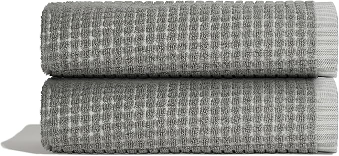 ONSEN Terry Cotton Waffle Hand Towel Set – 2 Pack Luxury Cotton Hand Towels, Quick Dry & Absorbent Bathroom Towels – Soft, Lightweight, Durable Towels for Bathroom Essentials (Grey Fog, 20x30 in)