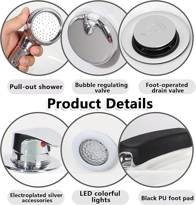Pedicure Foot Spa,Foot Massager Acrylic Massage Footbath with Automatic Water Pump,Feet spa Tub Colorful Light Surfing Hot and Cold Adjustment,Portable Pedicure Bowl, Soak tub Bath Basin