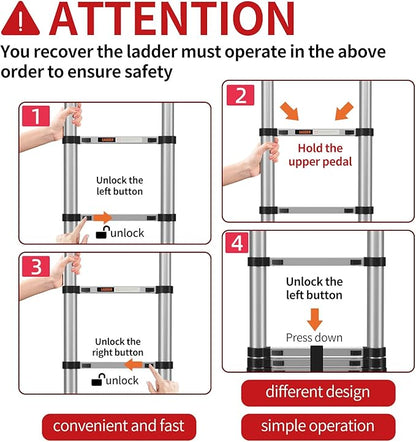 Telescoping Ladder,10.5FT Aluminum Multi-Purpose Collapsible Ladder with Stabilizers and Hooks,Jiashche Portable Extension Ladder for RV or Outdoor Work Silver,330lb Max Capacity