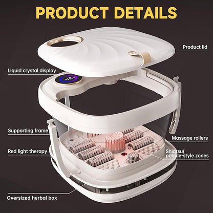 Foot Spa Bath Massager with Heat Bubble，Heating Foot Soaking Tub for Collapsible Foot Bath Bucket with Bubbles, Remote Control，Red Light, Pumice Stone, and Shiatsu Rollers for Gift