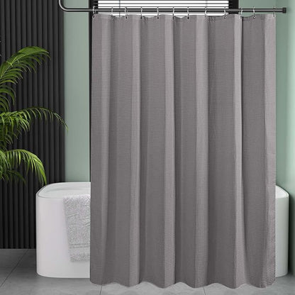 AmazerBath Extra Long Shower Curtain Waffle, Heavy Duty Fabric Shower Curtains with Waffle Weave Hotel Quality Bathroom Shower Curtains, 72 x 84 Inches (Grey)