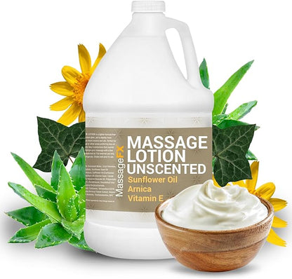 Massage FX Unscented Massage Lotion, 1 Gallon - Soothing Formula Provides Smooth Extended Glide - Non Sticky Formula Easy Glide Smooth Touch with Natural Botanicals for Ultra Spa Experience