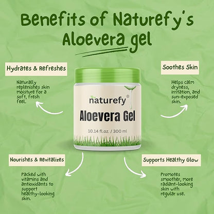 Aloe Vera Gel | 100% Pure & Organic | Farm Fresh Aloe Vera Pulp Extract with Jojoba Oil, Glycerine & Vitamin E | Hydrating, Soothing & Skin Repair Gel for Face, Hair & Body | 10.14 fl.oz.