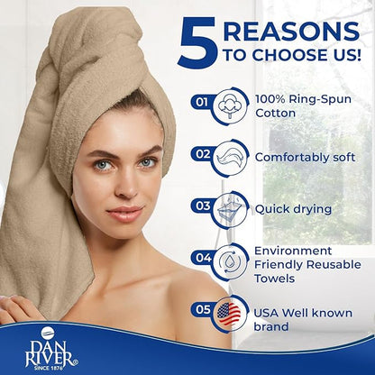 DAN RIVER 8 PC Luxury Bath Towels for Bathroom, 2 Bath, 2 Hand, and 4 Wash Cloths, 600 GSM 100% Ring Spun Cotton Towel Set, Highly Absorbent, Gym, Hotel, and Spa, Tan