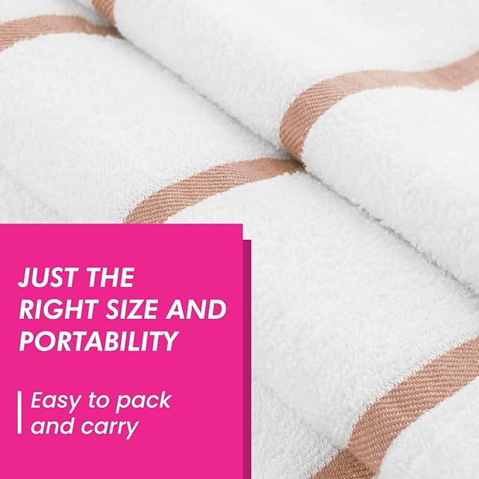 CASA COPENHAGEN Cabana Pool 2 Pieces Large Bath Sheet Set 70" x 35", 550 GSM, Designed in Denmark, Made of Soft Egyptian Cotton for Bathroom, Beach & Shower - White Beige Stripe