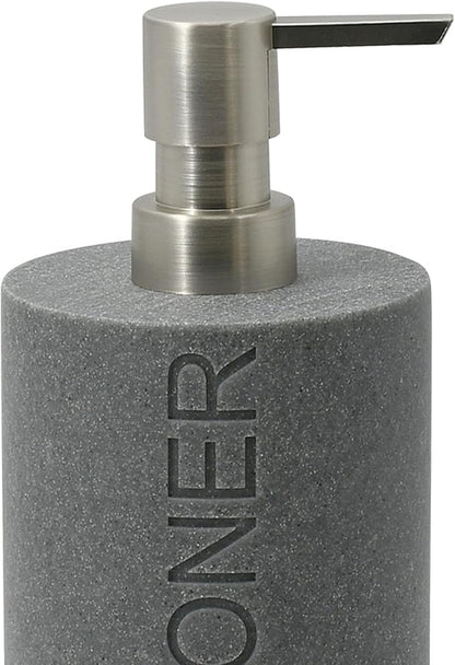 Resin Neutral Gray Sandstone Conditioner Engraved Bottle Refillable Pump Dispenser, Durable Waterproof Resin Construction for Bath, Shower - Gray Sandstone Satin Nickel Pump
