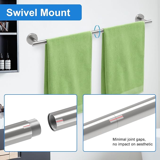 24 Inch Brushed Nickel Towel Bar for Bathroom Wall, SUS304 Stainless Steel Bathroom Towel Rack Wall Mounted, Total Length 26-Inch Shower Towel Holder Rod, Modern Home Decor