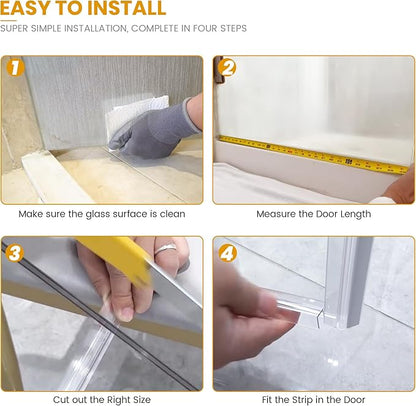 Bathroom Shower Glass Door Bottom Seal Strip, 2PCS 36 Inch Long Clear PVC Seal Strips for 3/8"(10mm) Thick Framless Glass Door Panel