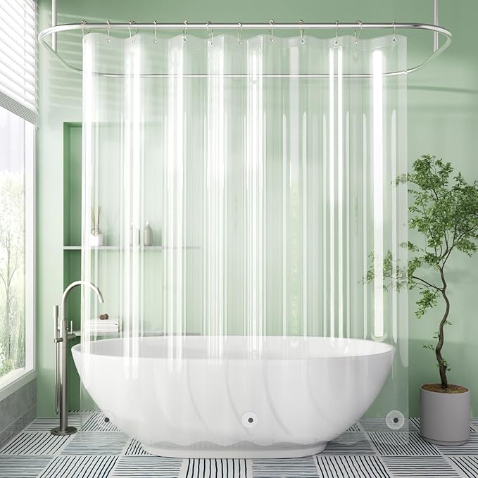 AmazerBath Extra Long Shower Curtain Liner, Clear Shower Curtain Liners 96 Length, 72x96 Inches Plastic Shower Curtain Liner, Cute PEVA Tall Shower Liner, Bathroom Shower Curtain Liners with 3 Magnets
