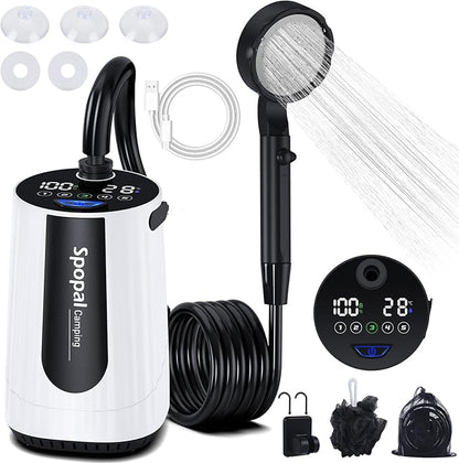 Portable Shower for Camping, [Upgraded] 10000mAh Rechargeable Camping Shower with 5 Adjustable Speeds,Premium LED Display, IPX8 Waterproof Outdoor Shower Kit for Hiking, Car, Pet, Travel