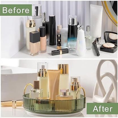 360° Rotating Makeup Organizer, Bathroom Make Up Spinning Holder Rack, Large Capacity Cosmetics Storage Vanity Shelf Countertop, Fits Cosmetics, Perfume, Skincare, Lipsticks(1 Tier, Green)