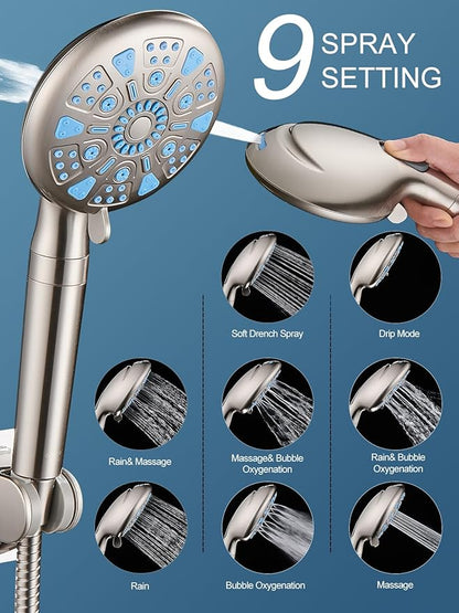 Cobbe 12 Inch All Metal Rain Shower Head, Dual Shower Heads with Handheld Spray Combo - Upgrade Extension Arm Height Adjustable - 9 Spray Filtered Shower Head, Brushed Nickel