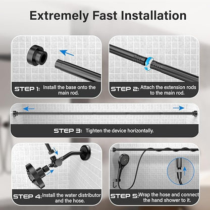 Dual Shower Head with Handheld for Couples: High Pressure Double Shower Heads for Two People - Adjustable Two Showerhead System with 3 Flow Settings Fits 2 Person Bathroom (Black)