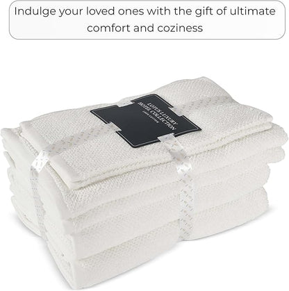 6-Piece Towel Set, 680 GSM, 2 Bath Towels, 2 Hand Towels, 2 Wash Cloths,100% Cotton Premium Quality, Ultra Soft, Super Absorbent Popcorn Textured Weaved for Spa, Hotels & Bathroom-Ivory/Cream