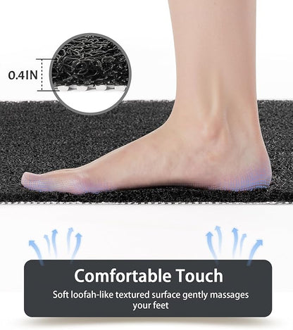 Mecko Square Non-Slip Shower Mats for Inside Shower, Quick-Drying Shower Floor Mat with Foot Scrubber, Anti-Slip Loofah Bathtub Mat for Tub and Wet Areas (Black, 24"x24")