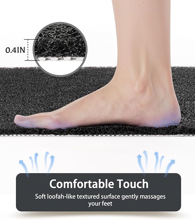 Mecko Loofah Bath Mat for Tub - Quick-Dry Non-Slip Shower Mat, Extra Thick Textured Grip Bathtub Mat for Bathroom and Shower Floor, Indoor/Outdoor Use for Wet Areas (Black, 17"x47")