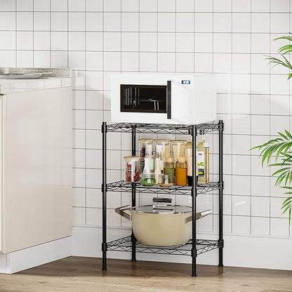 3-Tier Heavy Duty Wire Shelving Unit with Lockable Wheels, Metal Storage Rack for Garage, Pantry, Kitchen & Living Room, 39.4" H × 36.9" L × 18.6" D
