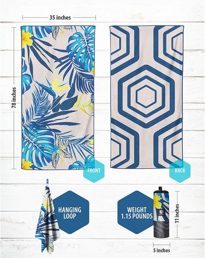 VENTURE 4TH Microfiber Beach Towel: Quick-Dry, Compact, Sand-Free, Absorbent, Sandproof and Lightweight - Perfect for Camping, Beach, and Roadtrips (Hibiscus Design | 35x78 inches)