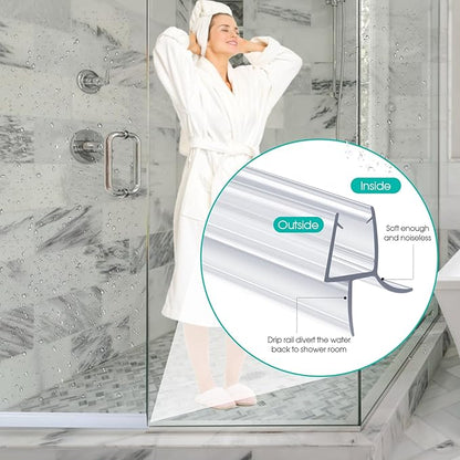 POZIA Clear Frameless Glass Shower Door Bottom Seal | Shower Door Sweep for Leak-Proof, Quick Installation to Create Reliable Water Barrier (2PACK-3/8in-23mm Gap)
