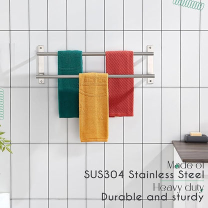 KOKOSIRI 24 Inch Bath Towel Bars Double Towel Racks Bathroom Towel Holder Towel Rails Towel Storage Towel Shelves Wall Mount Stainless Steel Brushed Nickel B5010BR-L24