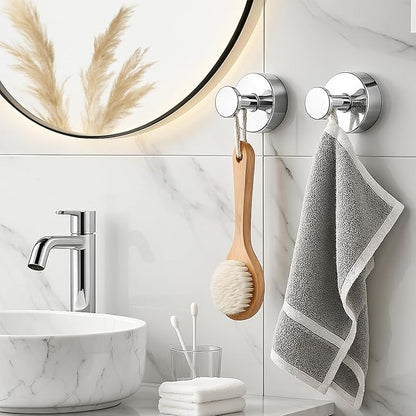 BKV Suction Cup Hooks for Glass Window,Removable Shower Hooks for Inside Shower,Metal Towel Hooks for Bathrooms,2 Pack(Mirror)