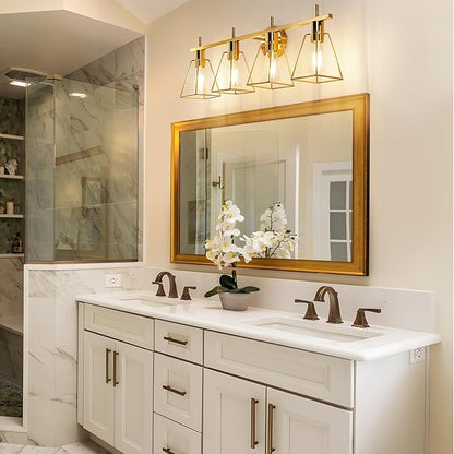 Industrial Bathroom Vanity Lights: 4-Lights Gold Brushed Brass Vintage Metal Cage Wall Lamps - Rustic Farmhouse Light Fixture Over Mirrors Cabinet for Painting Hallway