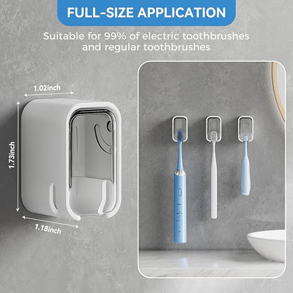 Toothbrush Holders for Bathrooms, 2PCS Innovation Single Slot Toothbrush Holder Wall Mounted with Cover for Shower, Single Toothbrush Dispenser Storage Organizer for Family & Travel