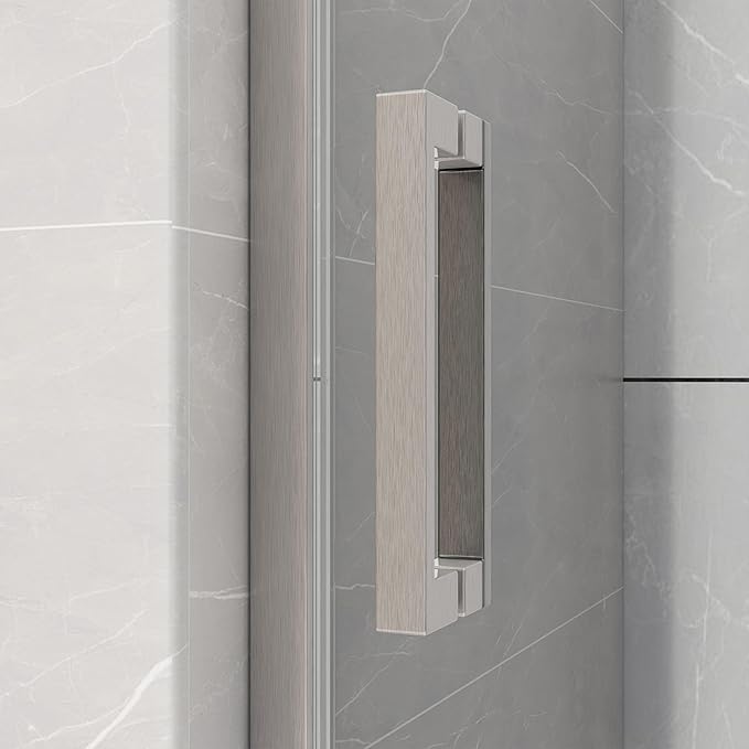 Sunrosa Semi-Frameless Glass Shower Door, 51-55" W x 76" H Single Sliding Shower Door with Tempered Glass 5/16"(8mm), Brushed Nickel