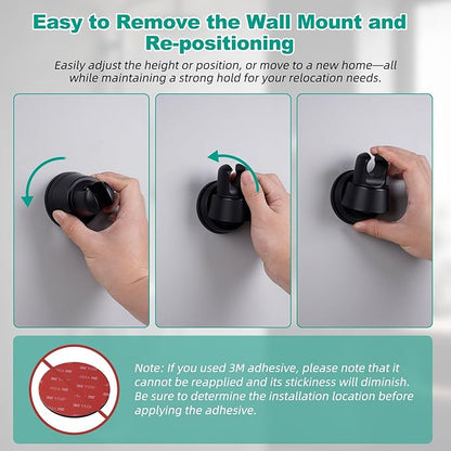 Hibbent Vacuum Suction Cup Shower Head Holder, Removable Showerhead Bracket, Height Adjustable Shower Wand Holder & Wall Mount ABS Plastic Suction Holder for Handheld Shower Head, Matte Black