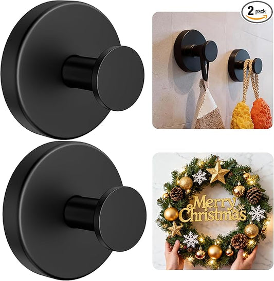 luckin smile Suction Cup Hooks for Shower, No-Drill Removable Towel Hook for Bathrooms, Shower Hooks, Suitable for Bathrooms, Kitchens, Windows, Glass, Powerful Suction Cup Hook (2, Black)