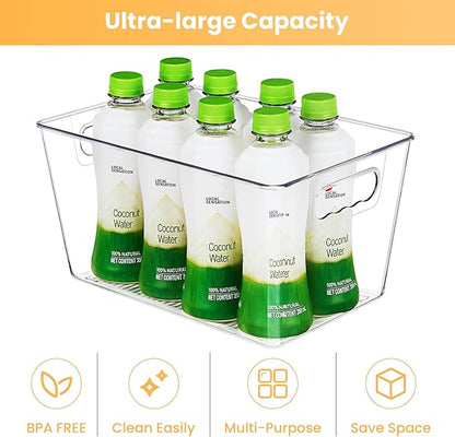 YIHONG Clear Plastic Storage Bins, 4 Pack Pantry Organizer Bins with Handle for Kitchen, Freezer,Cabinet,Closet Organization and Storage