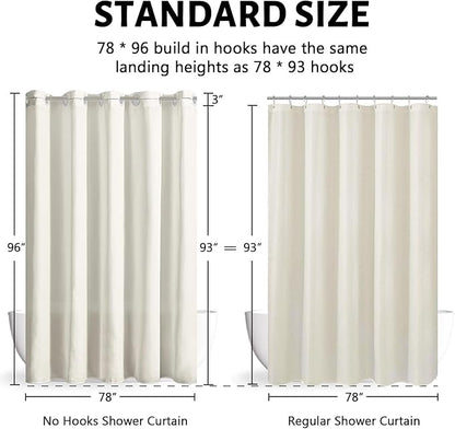 Furlinic Extra Long Shower Curtain 96 Inch Length,No Hook Polyester Fabric Bathroom Curtains,10 Plastic Split Grommets,Waterproof & Machine Washable,Beige,78x96 Inches