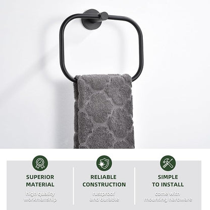 Angle Simple Matte Black Towel Ring Swivel, SUS 304 Stainless Steel Bathroom Hand Towel Holder for Wall Mount