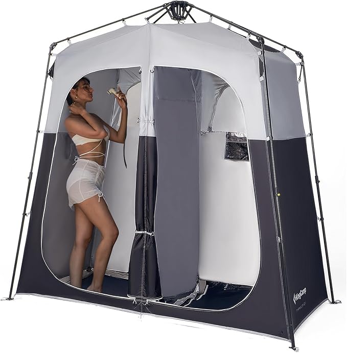 KingCamp Instant Shower Tent, Portable Superior Stable Privacy Shelter, 2 Large Rooms Outdoor Toilet Tent with Floor for Beach, Camping & Hiking, Setup in Under 60s